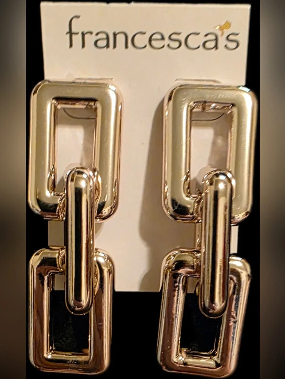 Silvertone Linked Rectangle Drop Earrings